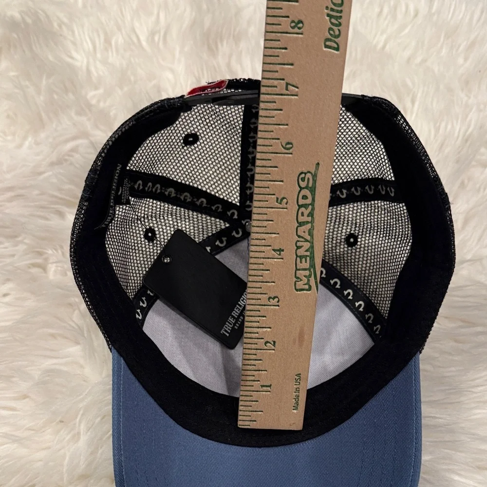 NWT True Religion Blue and Black Logo Trucker Hat